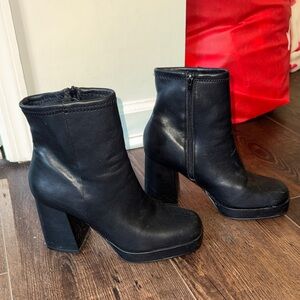 Women's Black Platform Chunky Ankle Boots - Classic High Heel